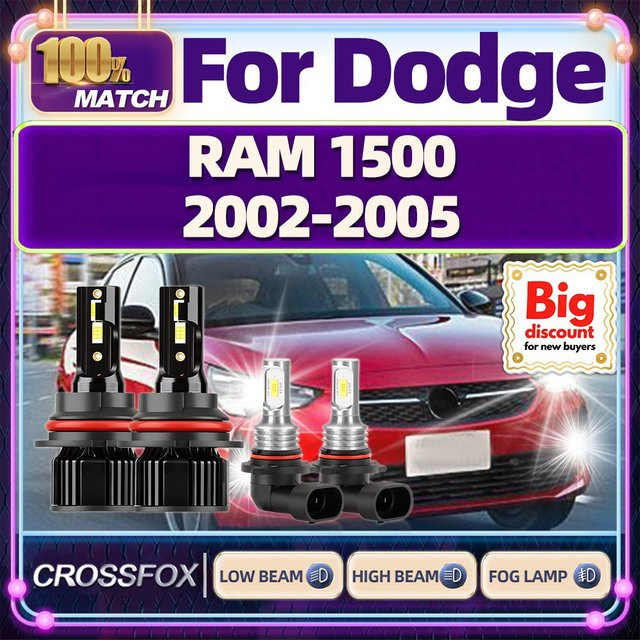 CROSSFOX Turbo Canbus Auto-LED-Scheinwerferlampen für Dodge Ram 1500 2002–2005, ultrahelle Hi/Lo-Beam Scheinwerfer-Ampullen und Nebelscheinwerfer, Schwarz - Bild 1
