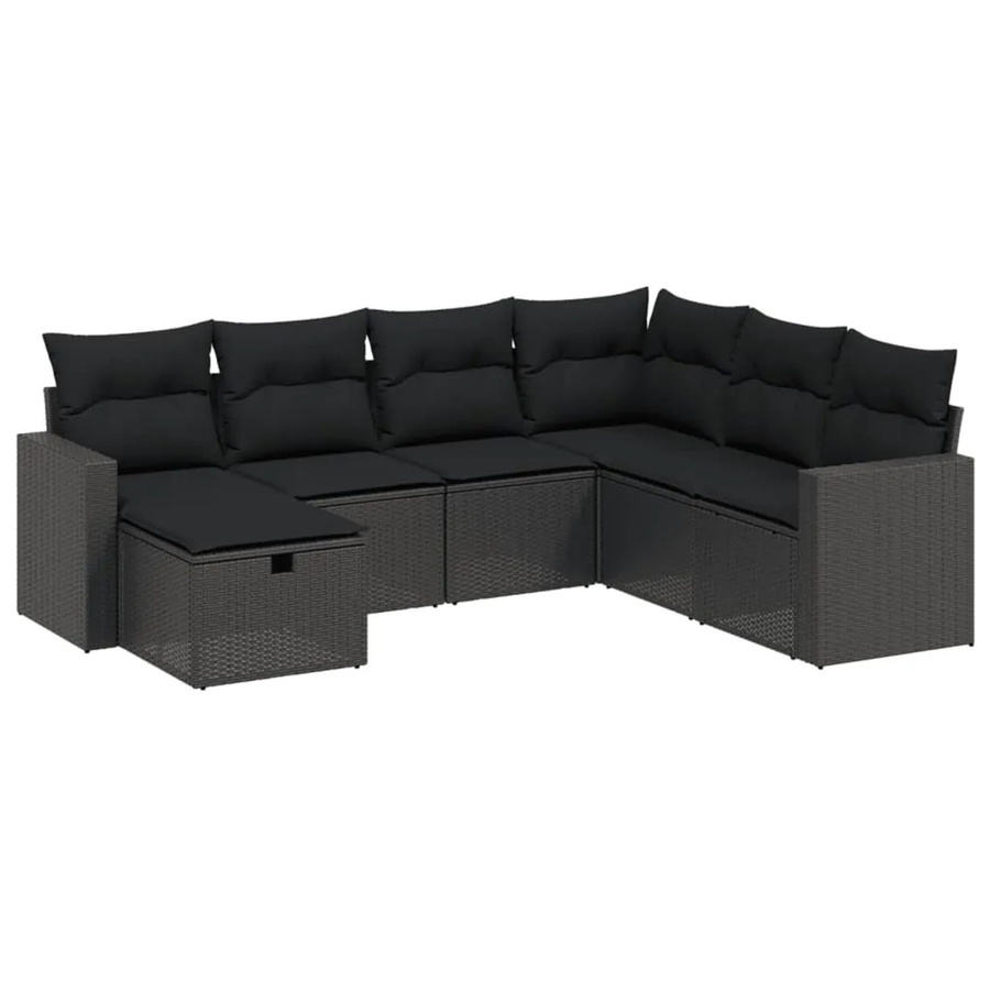 vidaXL 7-tlg Garten-Sofagarnitur aus Poly-Rattan mit Kissen in Schwarz - Bild 2