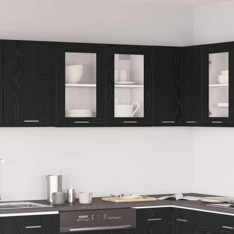 Vidaxl Hängevitrine mit Drehtüren aus Glas und Holzwerkstoff in Schwarz, B/T/H: 80 x 31 x 60 cm - Bild 1