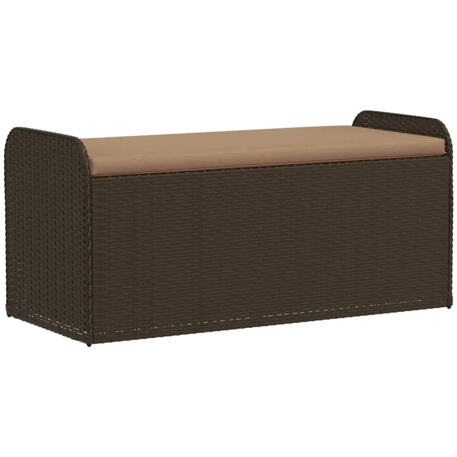 vidaXL Sitzbank mit Stauraum und Kissen aus Poly-Rattan in Braun, B/T/H: 115 x 51 x 52 cm - Bild 2