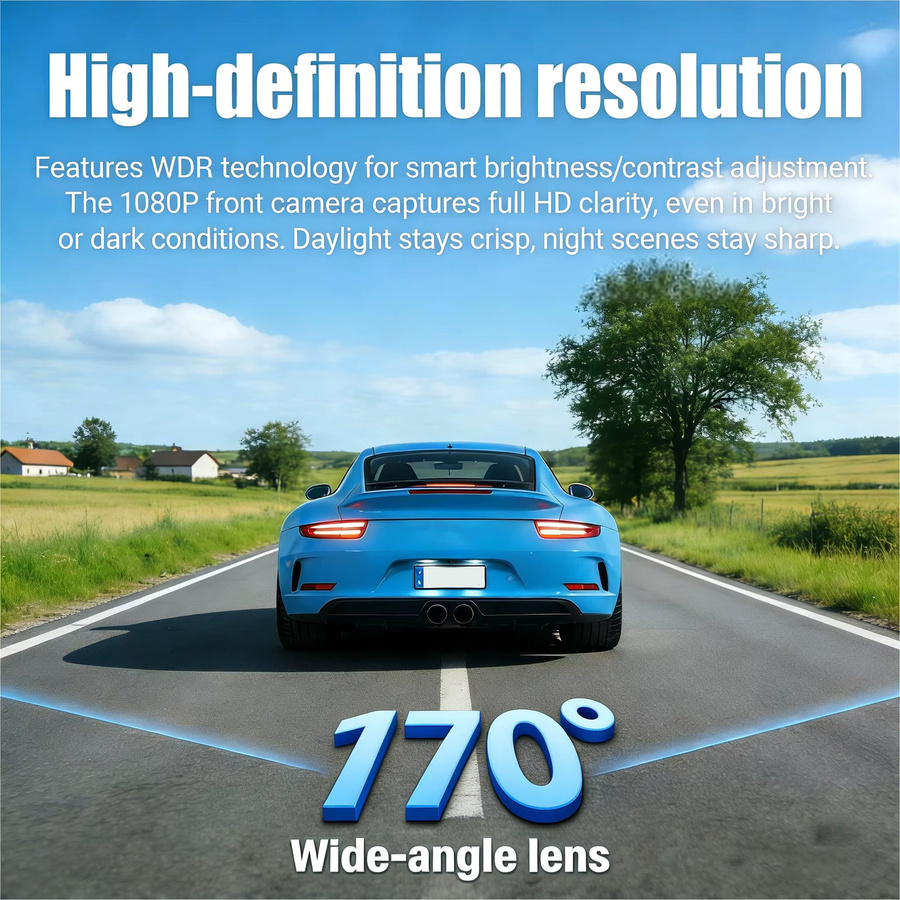 etymoofox Dashcam Full HD 1080P mit 3/4-Linse, 360° Panoramakamera, Nachtsicht und 24-Stunden-Parküberwachung, Schwarz - Bild 2