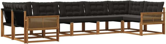 vidaXL Outdoor-Sofagarnitur aus Akazienholz mit 7 Textilene-Kissen in Natur und Schwarz - Bild 1