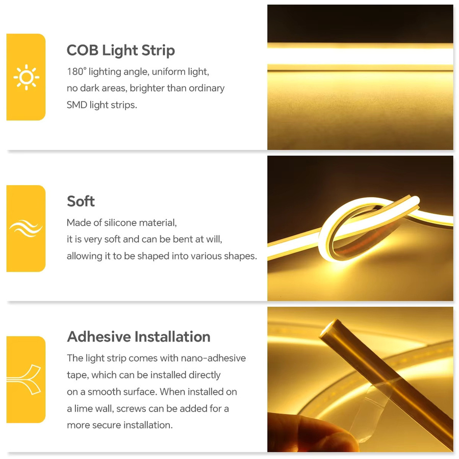 Gyarfas COB Neon-LED-Lichtleiste in Weiß, flammhemmendes Silikon-Seil-Licht für die Heimbeleuchtung - Bild 5