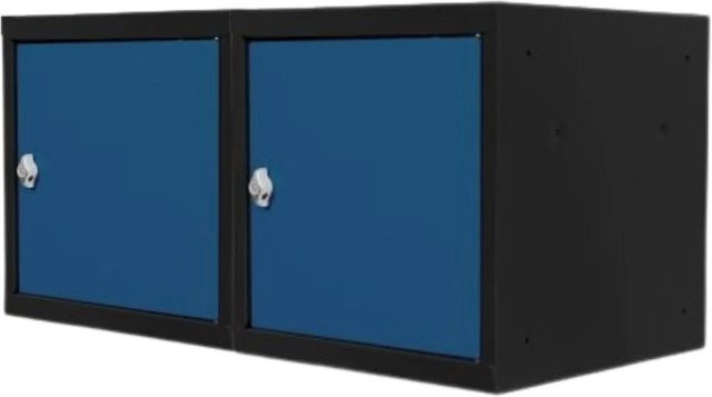 PROREGAL Blocky Schließfachwürfel Set aus 2 Stück mit Drehriegelschloss für Vorhängeschlösser, Anthrazitgrau-Enzianblau, B/T/H: 40 x 40 x 40 cm - Bild 1
