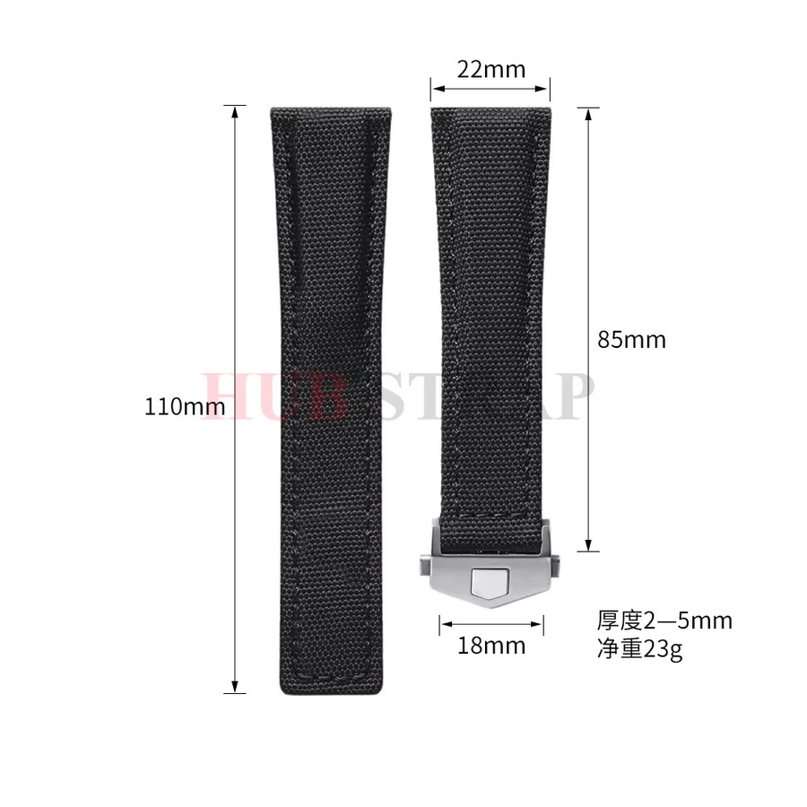 Uhrenarmband Leder, Canvas Nylon, Faltschließe, Schwarz, Herren - Bild 4