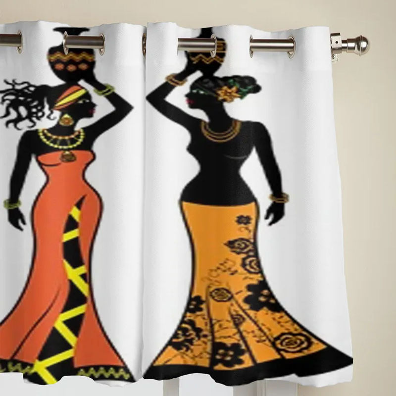 Super Six Fenstervorhang mit afrikanischem Frauenmotiv und Vasen, Farbe: Weiß, Breite: 135 cm, Höhe: 60 cm - Bild 2