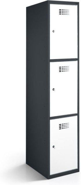 rotstahl Fächerschrank mit 3 Fächern in Weiß und anthrazitgrauem Korpus, B/T/H: 30 x 50 x 180 cm - Bild 1