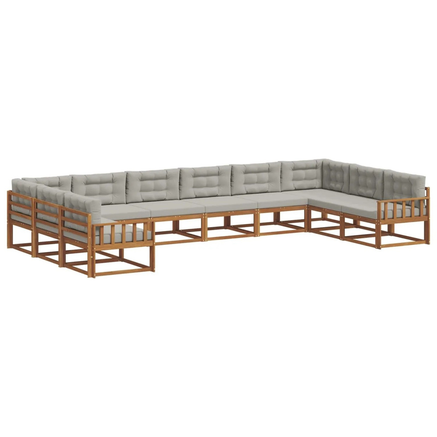 vidaXL Outdoor-Sofagarnitur aus massivem Akazienholz mit Kissen, 10-teiliges Set, Natur und Hellgrau - Bild 2