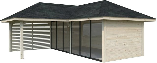 PALMAKO Pavillon Bianca Set 213 Slide aus Fichtenholz in Braun mit transparentem ESG Glas, B/H/T: 588 x 319 x 588 cm - Bild 2