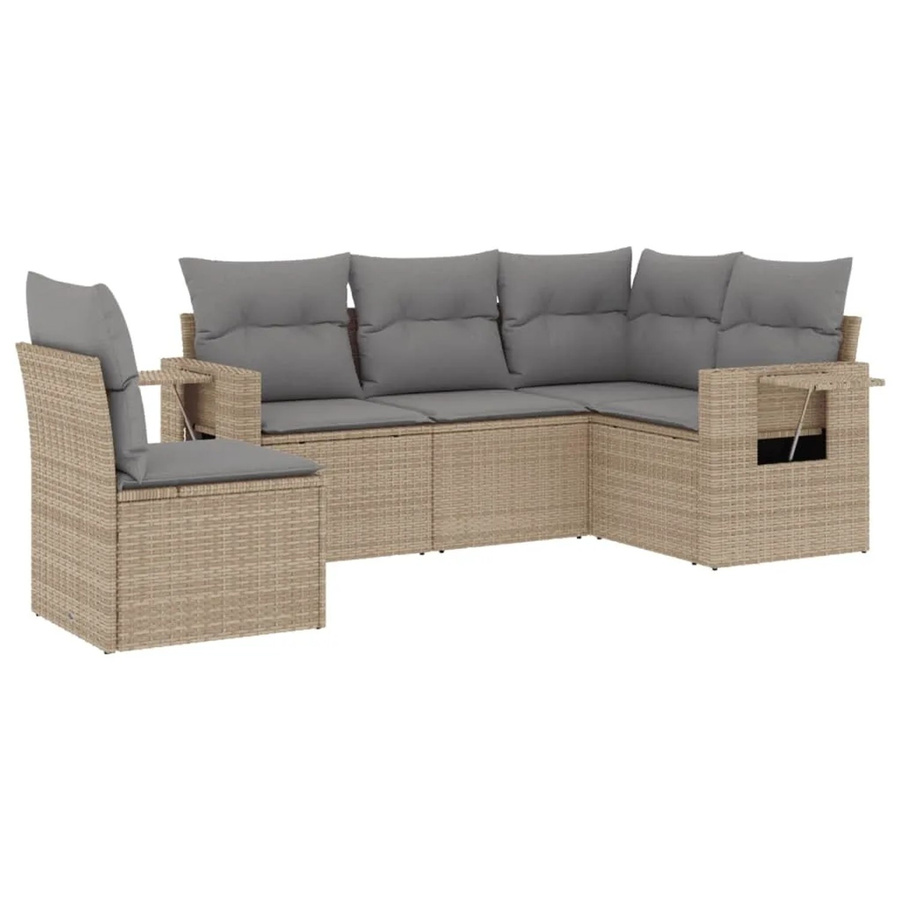 vidaXL 5-teilige Garten-Sofagarnitur in L-Form aus Poly-Rattan mit Kissen in Beige-Grau - Bild 2