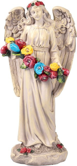 Solar-Grabengel Blumen von Viva Domo in Grau mit floralem Design aus Stein - Bild 1