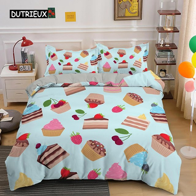 Wucifang Bags Kinder Bettwäsche Set mit Kuchen König und Königin Design, Blau, B/H: 135 x 200 cm - Bild 1