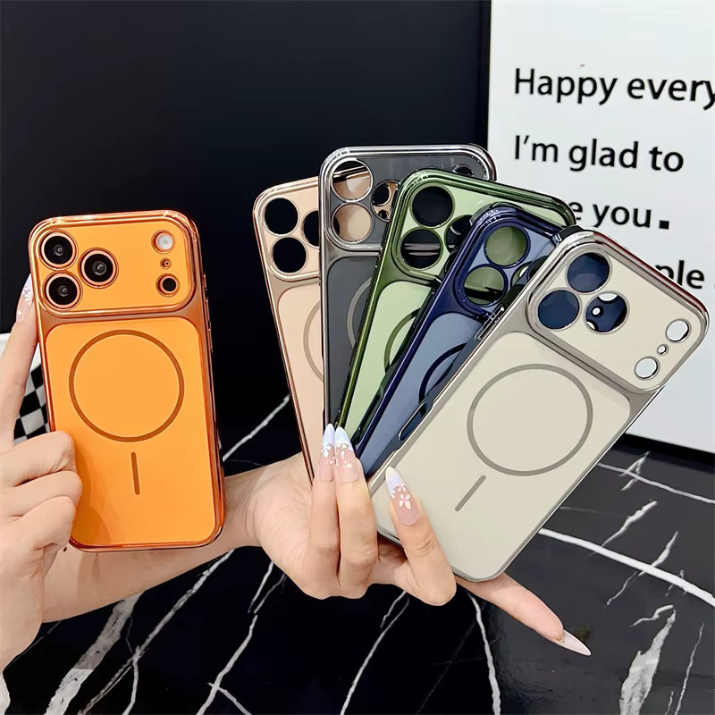 SUNWARD Luxuriöse Galvanisierte Schutzhülle mit MagSafe Magnetischer Drahtloser Ladefunktion für iPhone, Stoßfeste Abdeckung in Gold und Orange - Bild 4