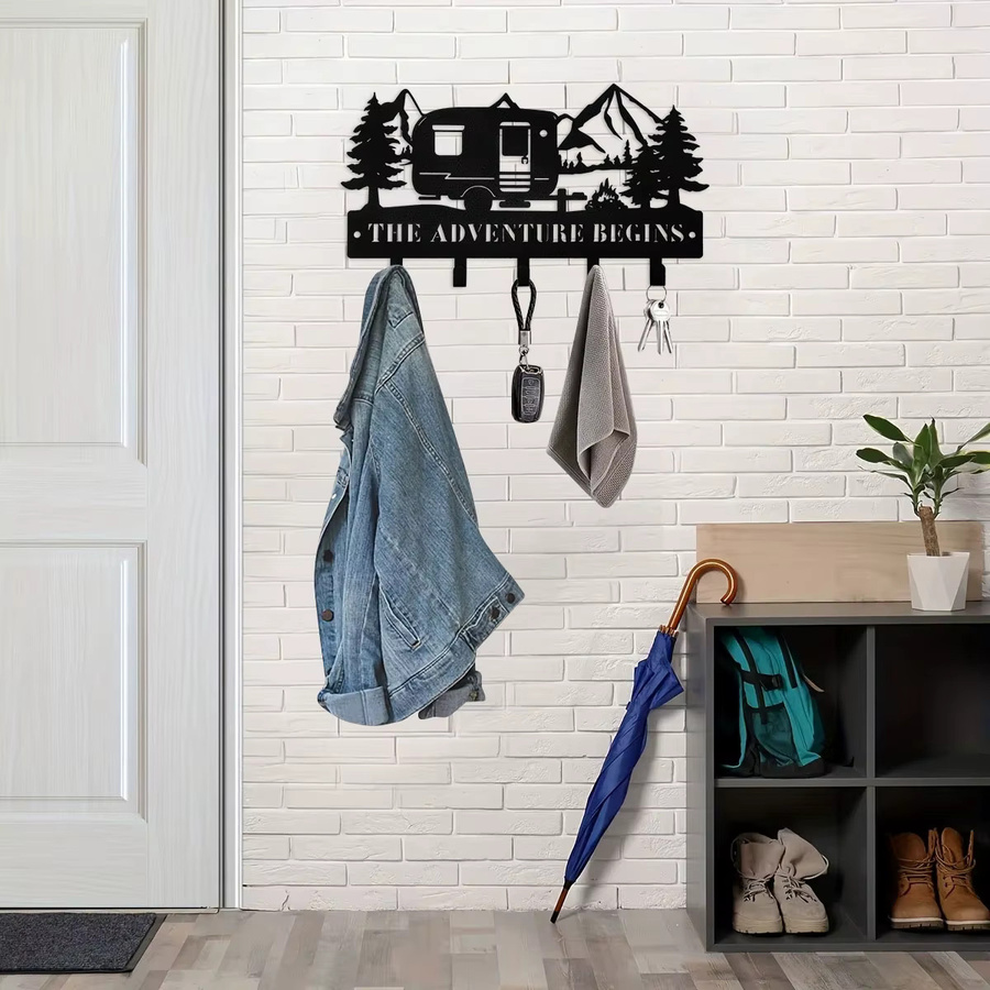 DDPNKL Metall-Schlüsselhalter für die Wand in Schwarz mit dekorativem Camper-Design im rustikalen Stil - Bild 4