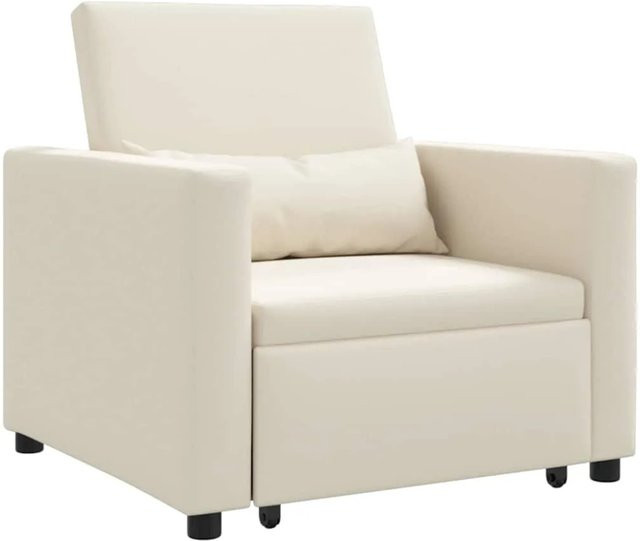 vidaXL Einzel-Schlafsofa mit Rädern in Cremeweiß, modernes Stoff-Sofa mit Metallrahmen, B/T/H: 90 x 165 x 87 cm - Bild 1