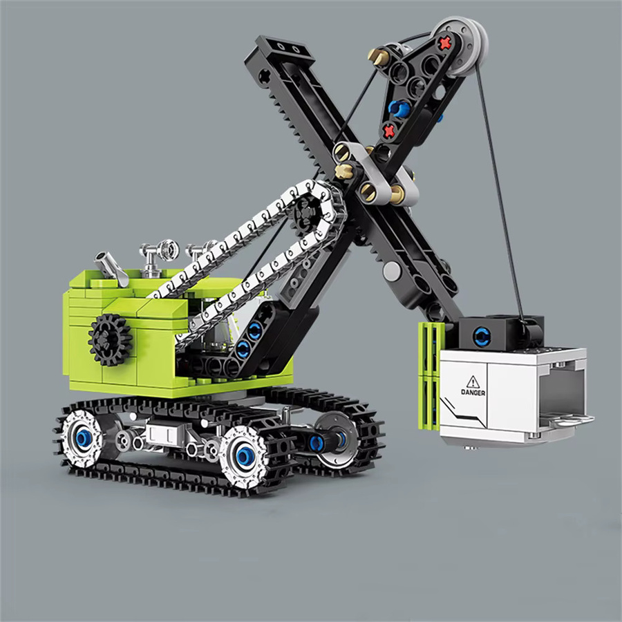 4 in 1 Baustellen-Spielzeugset mit Bagger, Kran, LKW und Stadtfahrzeugen aus Kunststoff-Bausteinen - Bild 3