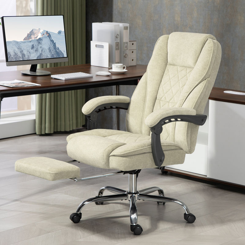 Vinsetto Massagesessel mit Heizung und ausziehbarer Fußstütze, ergonomischer Bürostuhl mit höhenverstellbarer Rückenlehne und 360° Schwenkbarkeit, Beige, Aosom - Bild 2