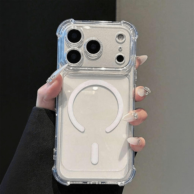 Transparente magnetische Handyhülle mit Stoßfestem Vier-Ecken-Schutz für iPhone 11 bis iPhone 17 Serie, Farbe: Weiß - Bild 1