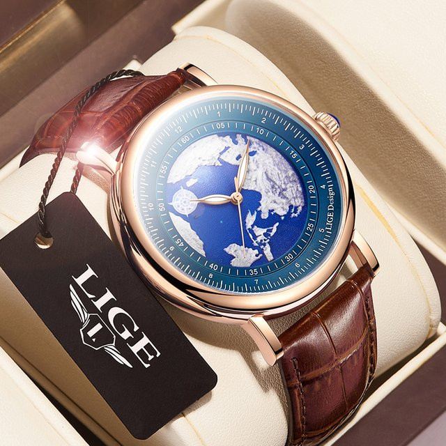 LIGE Armbanduhr Quarz, Leder, Blau, Herren - Bild 1