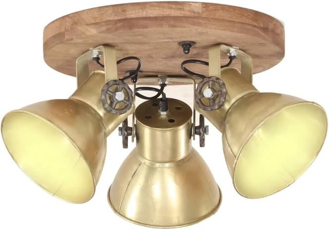 vidaXL Deckenlampe im Industriestil aus Messing und Mangoholz, Farbe: Messing/Braun, B/T/H: 42 x 27 x 27 cm, E27, 25 W - Bild 1