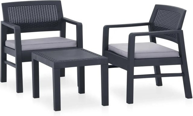 vidaXL 3-tlg Garten-Lounge-Set aus Kunststoff mit Auflagen in Anthrazit Grau - Bild 1