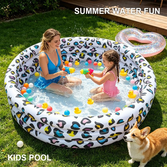 Wonflex Aufblasbarer Kinder-Planschbecken mit Tiermuster, Rundes Bällebad und Sandpool aus PVC, Mehrfarbig, Durchmesser: 110 cm, Höhe: 28 cm - Bild 1