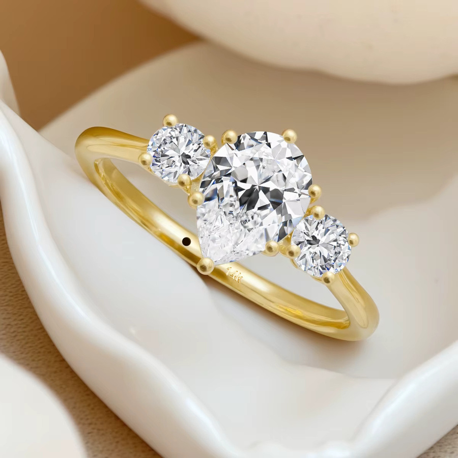 szjinao Moissanit-Diamantring, 585 Gold, Damen - Bild 2