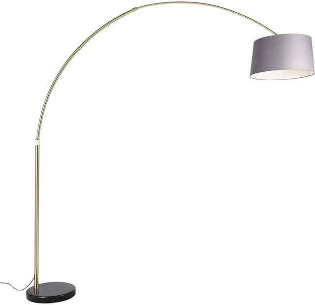 QAZQA Bogenlampe Messing mit grauem Stoffschirm und schwarzem Marmorsockel, höhenverstellbar - Bild 1