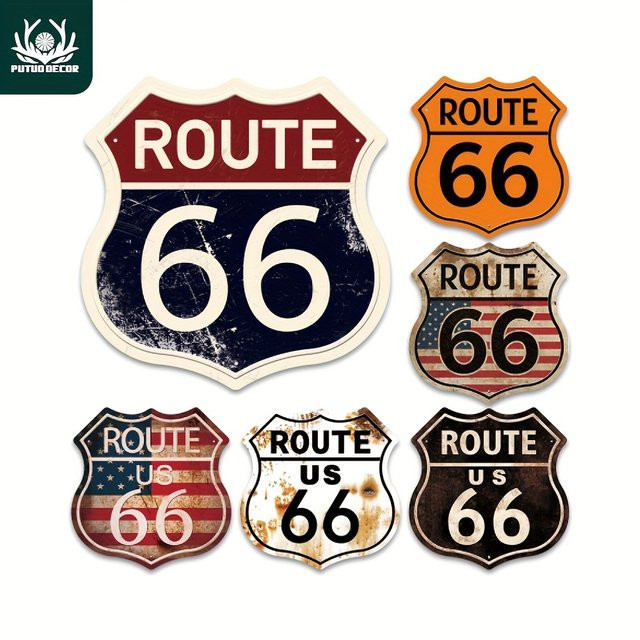 Putuo Decor Route 66 Blechschild Vintage Metall-Wandkunst für Garage und Bar in Mehrfarben - Bild 1