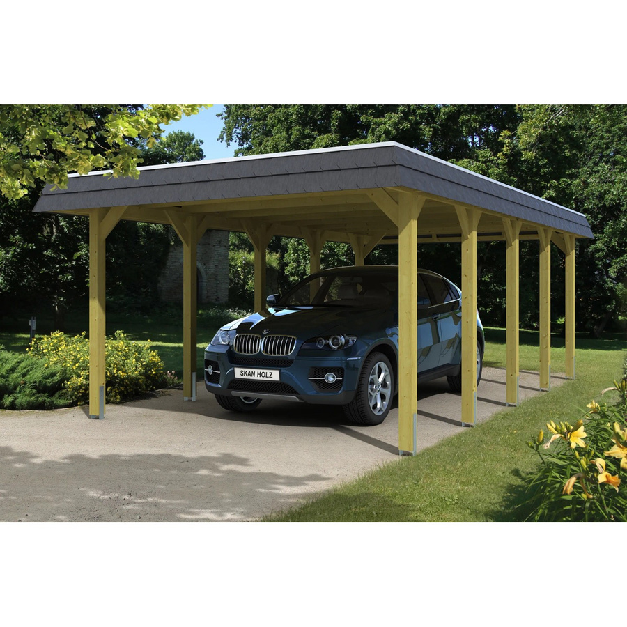 Skan Holz Carport Spessart aus Nadelholz in Grün mit flacher Dachform und EPDM-Dach - Bild 2