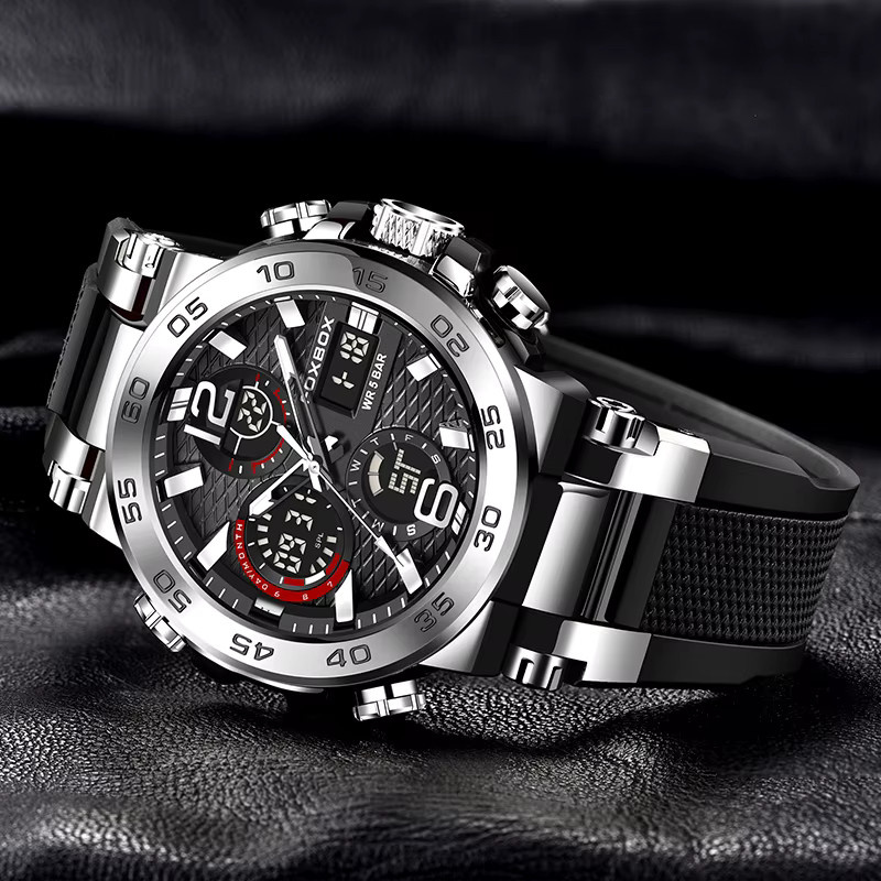 FOXBOX Digitaluhr, Chronograph, Silikon, Schwarz, Herren - Bild 2