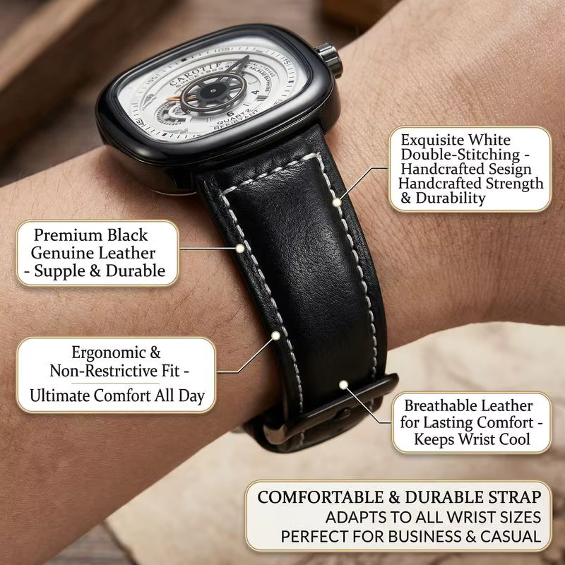 CAROTIF Armbanduhr, Quarz, eckig, Leder, Schwarz, Unisex - Bild 2