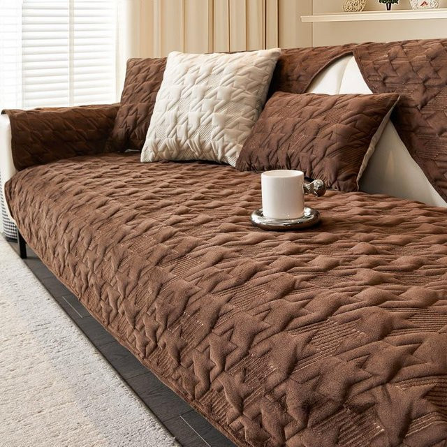 Sofa-Sitzbezug aus Plüsch-Jacquard und Fleece in Braun, einfarbig, Breite: 70 cm x Tiefe: 70 cm - Bild 1