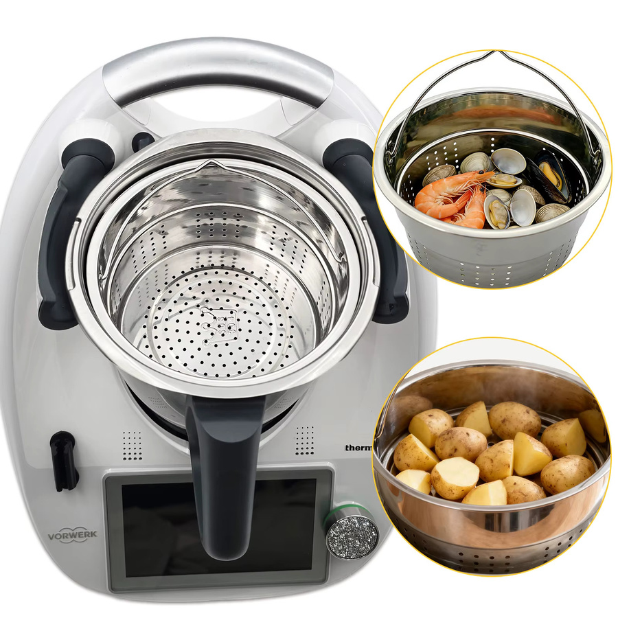 Vorwerk Dampfkorb aus Edelstahl 304 in Silber mit Griff, kompatibel mit Thermomix TM5 und TM6 - Bild 4