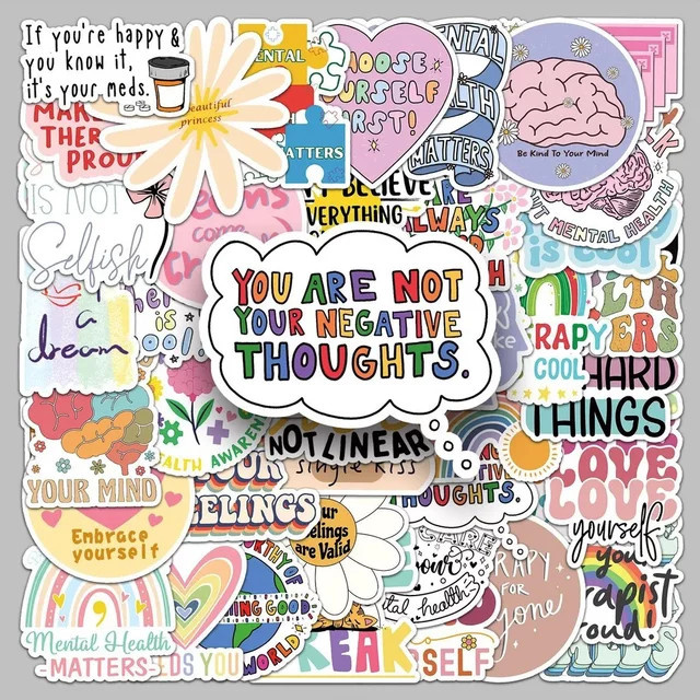 50 Stück Psychologische Gesundheit Motiv Aufkleber mit englischen positiven Sprüchen in Multicolour von Anime Worlds Store - Bild 1