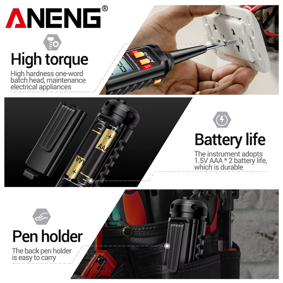 ANENG A3010 Digitales Multimeter 2-in-1 Stiftförmiges Smart True-RMS Multimeter mit 4000 Counts AC/DC Spannung Kapazität und NCV-Sensor in Schwarz - Bild 5