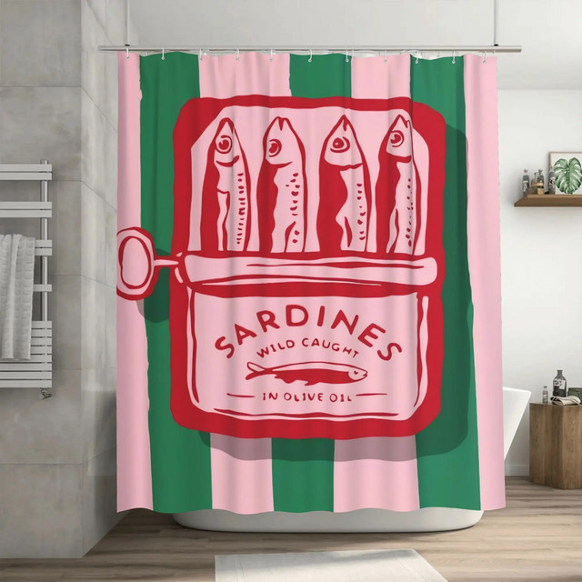 VIKAMA Brunch Graffiti Duschvorhang aus Polyester, wasserdicht und schimmelresistent, Mehrfarbig, B/H: 90 x 180 cm - Bild 1