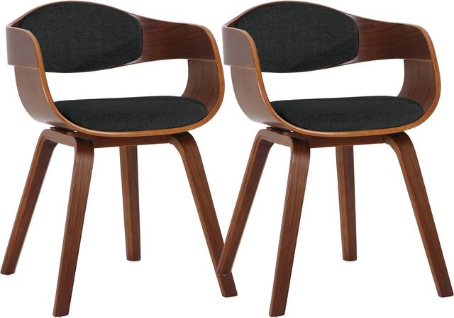 2er Set DELUKE LONDON Konferenzstühle aus Stoff mit Holzgestell in Walnuss und Schwarz, H: 73 cm, B: 49 cm, T: 46 cm - Bild 1