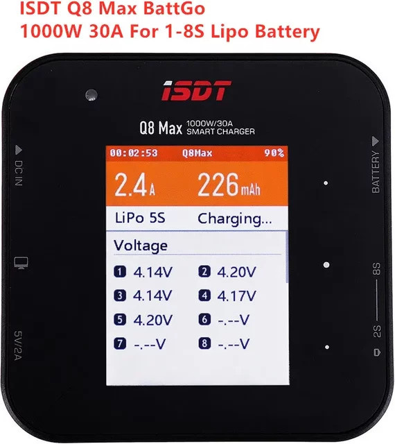 ISDT Q8 Max BattGo High Power Batterie Balance Ladegerät in Schwarz für 1-8S LiPo Batterien von FPV Drohnen und Quadcoptern mit 1000W und 30A - Bild 1