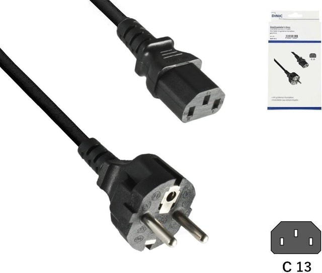 DINIC Netzkabel Europa CEE 7/7 auf C13, 0,75mm², schwarz, Länge: 1,00 m - Bild 1