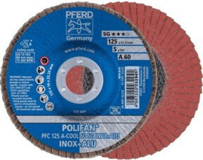 PFERD A-COOL SG Fächerschleifscheibe gewölbt für Inox und Alu, Durchmesser: 125 mm, Körnung: 60 - Bild 1