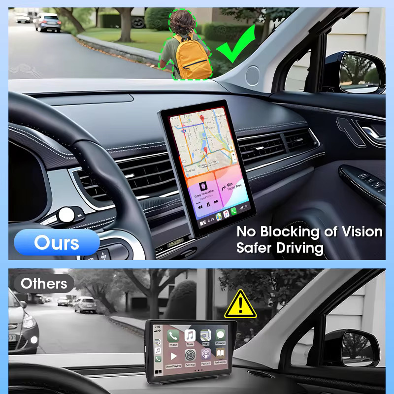 Jansite Tragbarer Carplay Bildschirm mit Bluetooth und GPS, Kabelloses Android Auto Autoradio in Schwarz mit magnetischer Halterung und drehbarem Display - Bild 5
