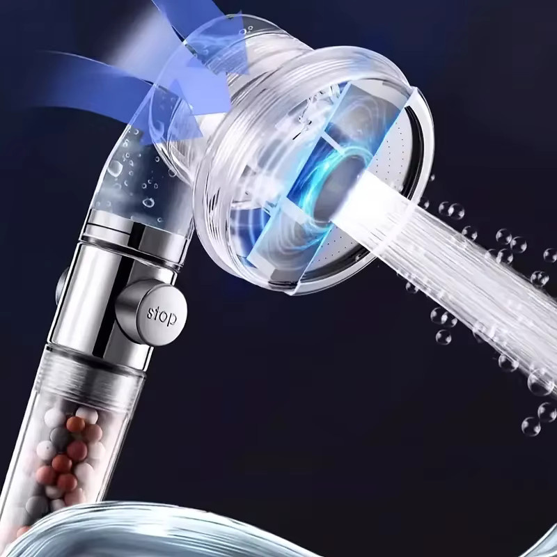 CTZSZZMM 3-in-1 Duschkopf mit negativem Ionen-Booster-Filter und Wasserstopp in Chrom und Transparent, wassersparendes Badezimmer-Set - Bild 2