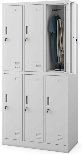 DELUKE Umkleideschrank Spind IGOR mit 6 Abteilen in Grau, Metall, Höhe: 185 cm, Breite: 90 cm, Tiefe: 45 cm - Bild 1