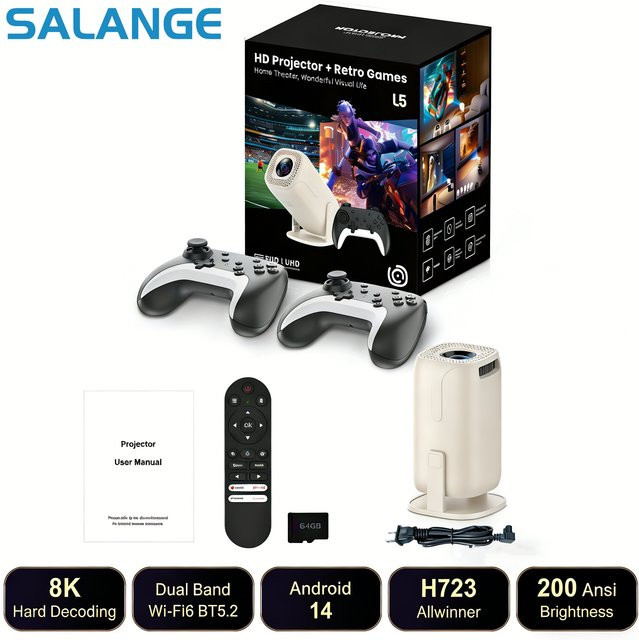 Salange U5 Gaming-Projektor mit Android 14, 8K-Unterstützung, Netflix offiziell lizenziert und Bluetooth in Weiß - Bild 1