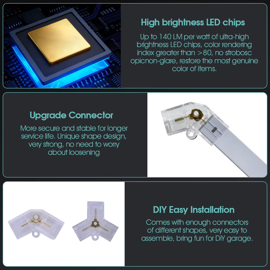 Mexllex Sechseckige LED-Garagenleuchte in Weiß, superhelle Plug-in-Deckenleuchte für Werkstatt, Fitnessstudio und Autopflege, DIY-verknüpfbar und modern - Bild 3