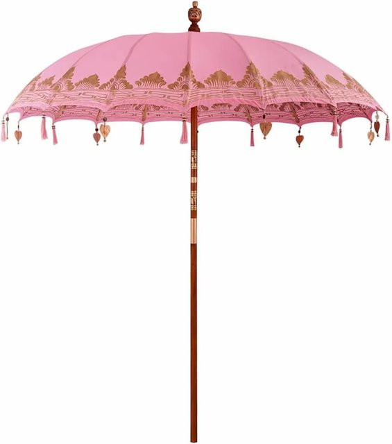 vidaXL Balinesischer Sonnenschirm aus Bambus und Baumwolle in Rosa, B/T: 215 x 215 cm, H: 260 cm - Bild 1