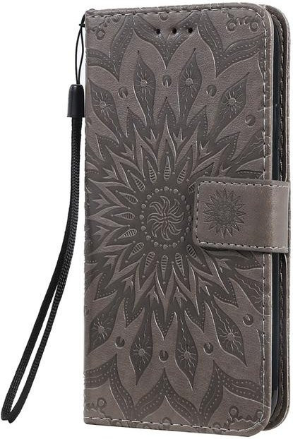 YiKELO 3D-Geldbörse aus Leder mit Sonnenblumen-Motiv als Flip-Hülle für iPhone, Farbe: Grau - Bild 1