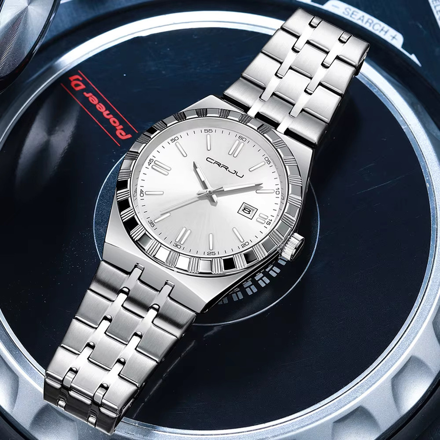 CRRJU Armbanduhr Edelstahl, Silber, Analoguhr, Quarz, Datum, Herren - Bild 6