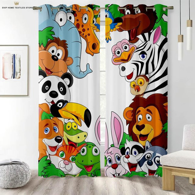 Yiran Furniture Dekorative Vorhänge mit Cartoon Waldtier-Print für Kinderzimmer und Wohnzimmer, 2er-Set, Mehrfarbig, Breite: 85 cm, Höhe: 200 cm - Bild 1